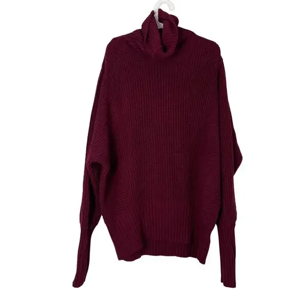 Free People Burgundy Turtleneck Oversized Chunky Knit Sweater Women’s XS - Picture 2 of 8